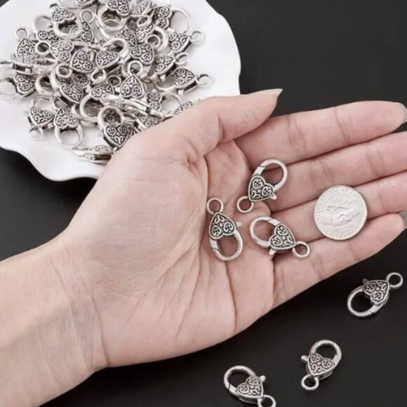 Large Lobster Clasps in Heart-shaped Design.  Three Clasps in Gold or Silver - Picture 2 of 3